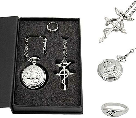 Full Metal Alchemist Pocket Watch Necklace Ring 