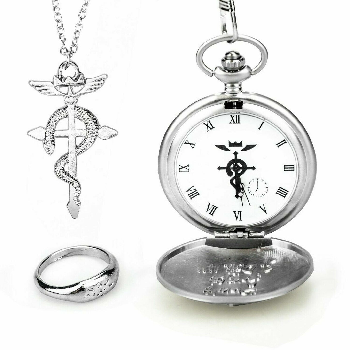 Full Metal Alchemist Pocket Watch Necklace Ring 